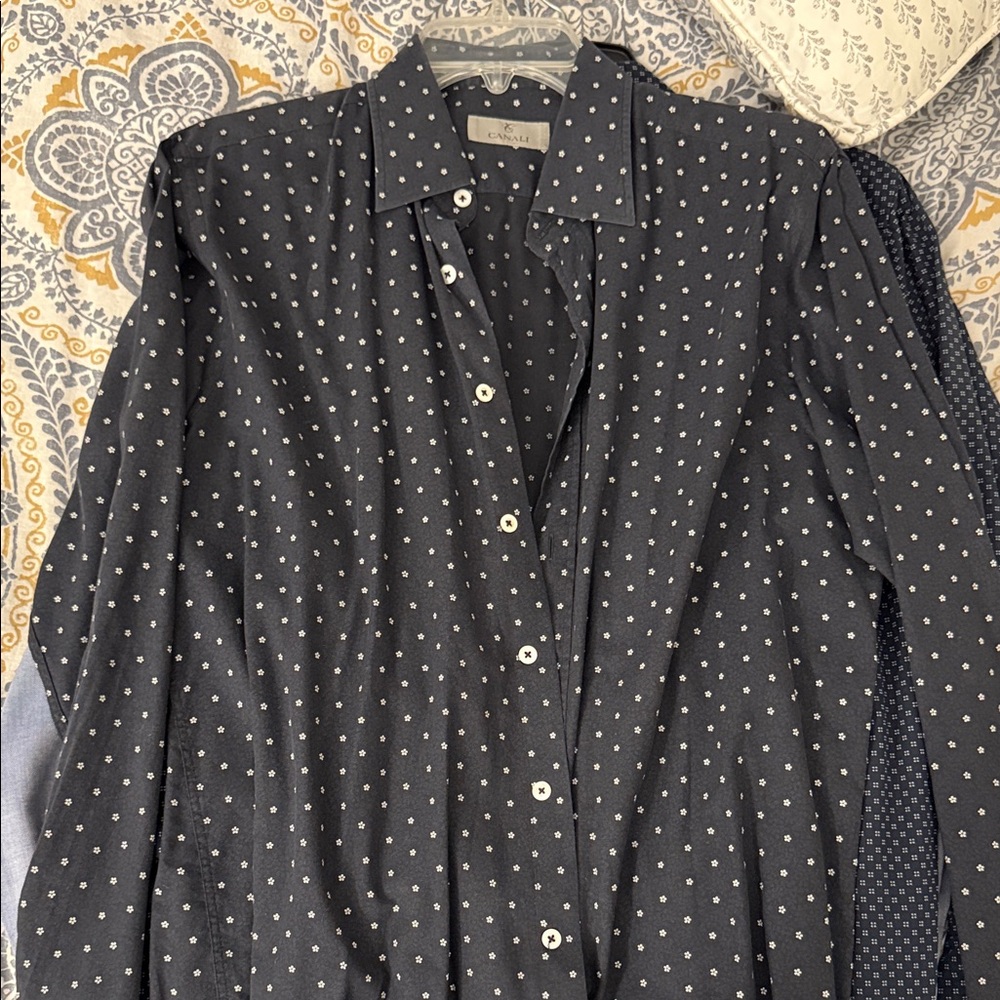 Canali Black Polka Dot Button-Up Shirt - size L